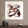 Expressive Abstract Art | Follow My Light 30x30"
Large square abstract painting in earthy colors of brown, red, and white, displayed on a wooden cabinet with decorative vases.