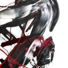 Abstract monochrome canvas art with bold red and black brushstrokes.