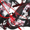 Fiery abstract canvas art with bold, expressive brushstrokes in black, white, and vibrant red tones.
