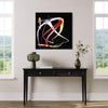 Abstract Art | Fireworks 34x34" - Vibrant abstract painting with dynamic shapes and colors, displayed on a wall in a modern home setting.