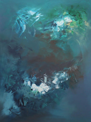 Large Abstract Canvas Art | Walking in the Clouds 36x48"
Vibrant abstract painting with swirling, ethereal brushstrokes in shades of blue, green, and white, evoking a sense of ethereal, dreamlike movement.