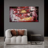 Large Vibrant Abstract Landscape Painting | Colorful Modern Art Piece in Earthy Hues Displayed Above Cream Sofa