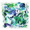 Expressive Painting | Emerald Whirlwind 100x100cm - Vibrant abstract artwork featuring dynamic swirls of green, blue, and white paint in a square canvas.