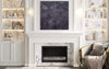 Taupe Canvas Art | Shades Of Stillness 110x110cm - Large abstract landscape painting in earthy tones, displayed above a white marble fireplace in a cozy living room setting.