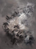 Large abstract landscape painting with bold, expressive brushstrokes in shades of gray, black, and white. Textured and dynamic composition with a sense of movement and energy.