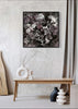 Large Abstract Art | Winter Skies 36x36"
This large abstract square painting features a moody and earthy color palette, with a swirling, expressive composition that evokes the dynamic nature of winter skies. The artwork is displayed on a white wall, complemented by a minimalist wooden bench and abstract ceramic decor pieces in the foreground.