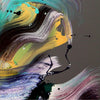 Vibrant abstract art with swirling patterns of turquoise, yellow, and purple. Textured brushstrokes create a dynamic and mesmerizing visual. Striking contemporary artwork suitable for modern home or office decor.
