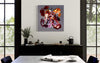 Earthy-toned abstract art | Vibrant, gestural brushstrokes | Large canvas painting in modern dining room