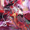 Vibrant abstract painting with dynamic strokes in shades of red, pink, and yellow, creating a captivating and energetic visual experience.