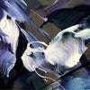 Abstract swirls of blue, purple, and white paint on a dark background, creating an artistic, dynamic, and visually striking composition.