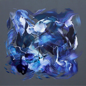 Blue abstract canvas painting | Captivating swirls of vibrant blue, white and purple hues create a dynamic, modern artwork.