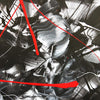 Striking abstract artwork with bold black-and-white brushstrokes and dynamic, fluid movement. Dramatic red lines create a sense of tension and depth, enhancing the expressive, emotive quality of the piece. This compelling abstract painting offers an engaging, evocative visual experience.