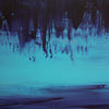 Dramatic abstract landscape painting titled "Night Illusion 80x120cm" showcasing vibrant blue and purple hues, textured brush strokes, and a dreamlike, ethereal atmosphere.