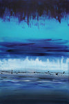Night Illusion 80x120cm - Captivating abstract landscape with bold, vibrant hues of blue and purple, creating a dreamlike, reflective seascape.