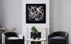 Abstract Floral Artwork on Canvas | Vibrant White and Purple Swirls Against Black Background | Modern Wall Art for Home or Office