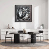 Taupe Abstraction | Bold, textured abstract painting with striking monochrome tones, displayed in a modern minimalist dining room setting.