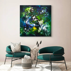 Large Abstract Canvas Art | Vibrant Green Forest Glow | Modern Original Painting by Paresh Nrshinga