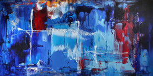 Vibrant Abstract Landscape | Waterfall Romance 30x60"
This striking abstract landscape painting features a dynamic blend of bold blue, red, and orange hues, evoking the movement and energy of a cascading waterfall. The large 30x60" canvas showcases the artist's skilled use of color and texture, creating a captivating and modern work of art.