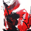 Vibrant abstract art canvas with bold brushstrokes of red, black, and white paint