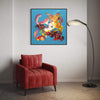 Vibrant abstract artwork | Large canvas painting with bold, colorful brushstrokes and dynamic composition | Modern abstract wall art in a living room setting