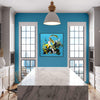 Expansive Gestural Art | Vibrant Abstract Painting on Wall - Large Canvas Art in Modern Kitchen Interior with Marble Island