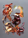 Vibrant abstract painting showcasing dynamic brush strokes and vivid colors. Fiery orange and yellow hues intertwine with bold, expressive brushwork, creating a captivating and energetic artwork.