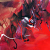 Abstract square canvas art with bold, vibrant brushstrokes in earthy tones of red, black, and white. Dynamic, energetic composition with a sense of motion and intensity. This modern, original abstract painting would make a striking visual statement in any contemporary home or office.