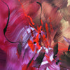 Vibrant abstract painting with swirling brushstrokes in bold shades of red, pink, and purple, creating a dynamic and expressive visual composition.