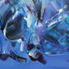 Abstract blue and purple canvas painting with textured brushstrokes