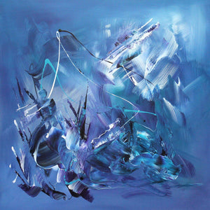 Vibrant Abstract Blue Painting | Sweeping Brushstrokes and Dynamic Composition on Canvas