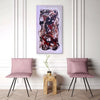 Large Abstraction | Secret Garden 26x48" - Vibrant abstract landscape painting on canvas, displayed on a wall with pink upholstered chairs and a side table, creating a modern and stylish home decor setting.