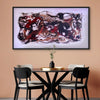 Captivating Abstract Landscape | Secret Garden 26x48" - Original large abstract canvas artwork displayed in a modern dining room setting, featuring vibrant colors and striking brushstrokes.