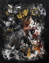 Vibrant abstract landscape painting with earthy, warm-toned brushstrokes against a dark background