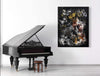 Elegant grand piano and abstract art painting in a minimalist interior