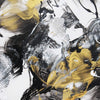 Expressionist abstract artwork with bold brushstrokes of black, white, and golden hues, evoking a dynamic and dramatic visual experience.