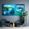 Teal Abstract | Everything Changes 36x72"
This large abstract landscape painting features a bold and vibrant blend of teal, blue, and green hues, creating a serene and captivating visual experience. The painting is displayed in a modern living room setting, with a potted plant and two stylish grey armchairs complementing the artwork's earthy color palette.