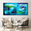 Vibrant abstract landscape painting with a mix of teal, green, and blue tones. The painting features a textured, expressive brushwork style, creating a sense of movement and depth. The artwork would make an eye-catching and modern addition to a living room or office space.