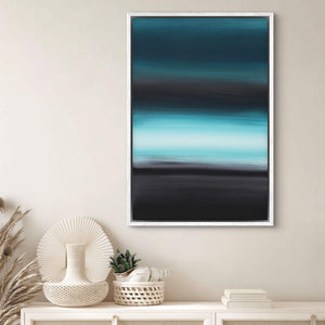 Geometric abstract art on display | Teal and blue hues create a modern, minimalist painting. Large geometric art for sale near london