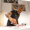 Original abstract painting being painted by Paresh Nrshinga, royal society of arts