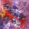 Vibrant abstract painting with bold brushstrokes in red, purple, and yellow hues, creating a dynamic and expressive composition.