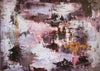 Large abstract painting depicting earthy and moody colors. The canvas showcases an artistic landscape with bold brushstrokes and a mix of pink, brown, and gray tones. This modern abstract artwork would make an impressive addition to a contemporary home or office space.