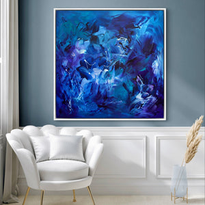Large Abstract Blue Canvas Art | Down By The Sea 100x100cm