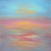 Abstract Seascape | Pearl Sunset 28x28"
A tranquil abstract seascape painting depicting a vibrant sunset over the ocean, featuring a blend of warm orange, pink, and cool blue hues.