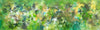 Large abstract landscape painting with vibrant green, yellow, and blue hues, depicting a lush, earthy and natural scene. The artwork features a harmonious blend of organic shapes and textures, creating a sense of depth and movement. This large-scale, contemporary canvas painting would make an impactful addition to a modern or minimalist interior space.