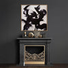 This artwork showcases a bold interplay of dynamic black brushstrokes against a light grey canvas, creating a striking contrast. The sweeping motions convey a sense of energy and fluidity, reminiscent of calligraphic gestures. Each stroke is deliberate yet spontaneous, suggesting a dance between chaos and control. The variations in intensity add depth and movement, inviting viewers to explore the composition’s rhythm. Black and white abstract painting