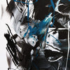 Expressive abstract art with bold brushstrokes and contrasting colors of blue, black, and white