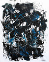 Expressive abstract art | Dynamic black, white, and blue brushstrokes | Modern minimalist painting