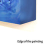 Large abstract blue painting with distinctive brushstrokes