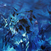 Blue abstract canvas art with dynamic brush strokes and vibrant colors