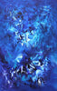 Blue abstract canvas art depicting vibrant, textured brushstrokes in shades of blue, creating a dynamic and captivating modern artwork.